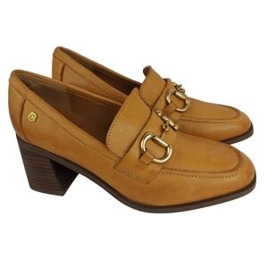 CARMELA tan leather slip on block heel shoes Size 40